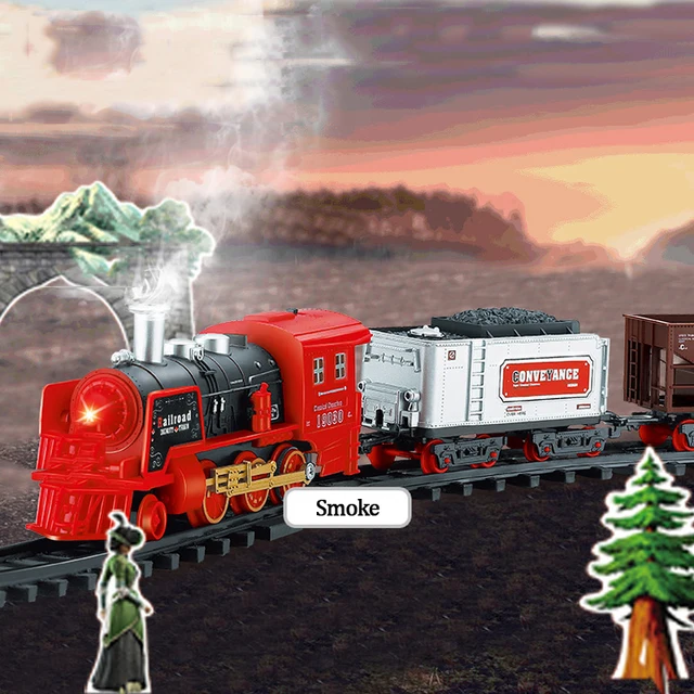 Smoke Electric Train Toy Retro RC Train with Railway Electric Track LED Light Toy for Children Train Model Set Girl Boys Gift 1
