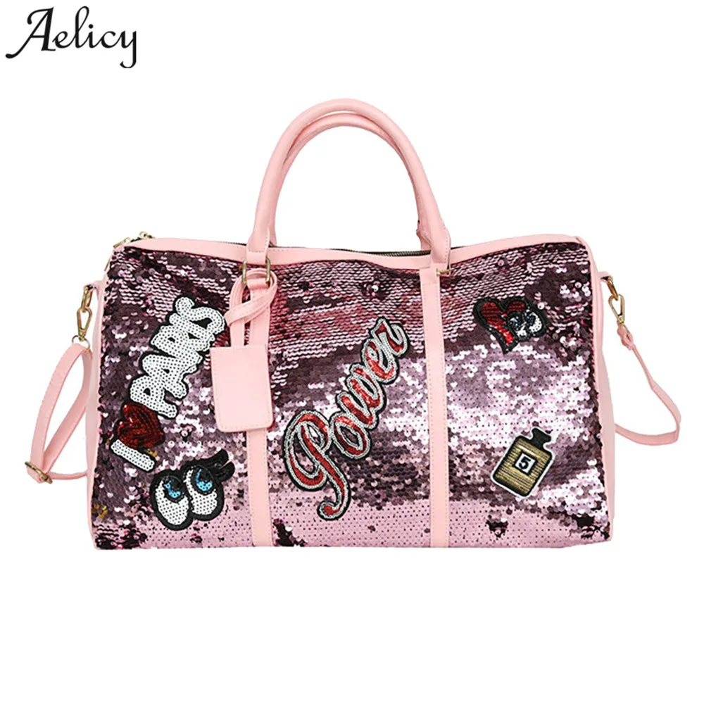 Aelicy сумки для Для женщин модные блестящие для багажа, из искусственной кожи женская сумка Softzipper с буквенным принтом квадратный дорожные сумки из натуральной кожи