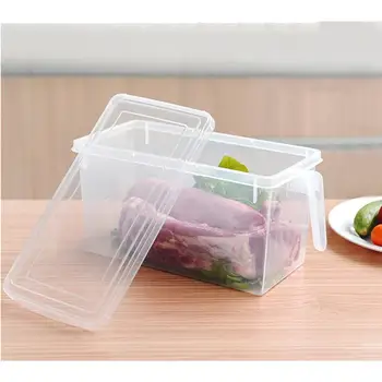 

Drawer Type Refrigerator Storage Box Plastic Crisper Rectangular Food Frozen Container with Lid Handle