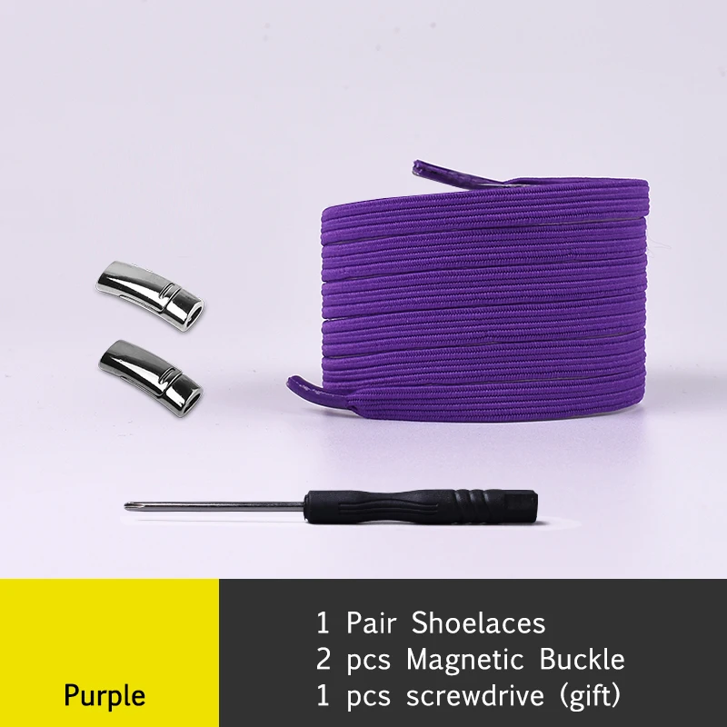 Purple 1 пара, модная магнитная пряжка для шнурков, эластичная, без шнурков, шнурки для обуви, унисекс, для детей, взрослых, плоские кроссовки, шнурки, шнурки - Цвет: Purple