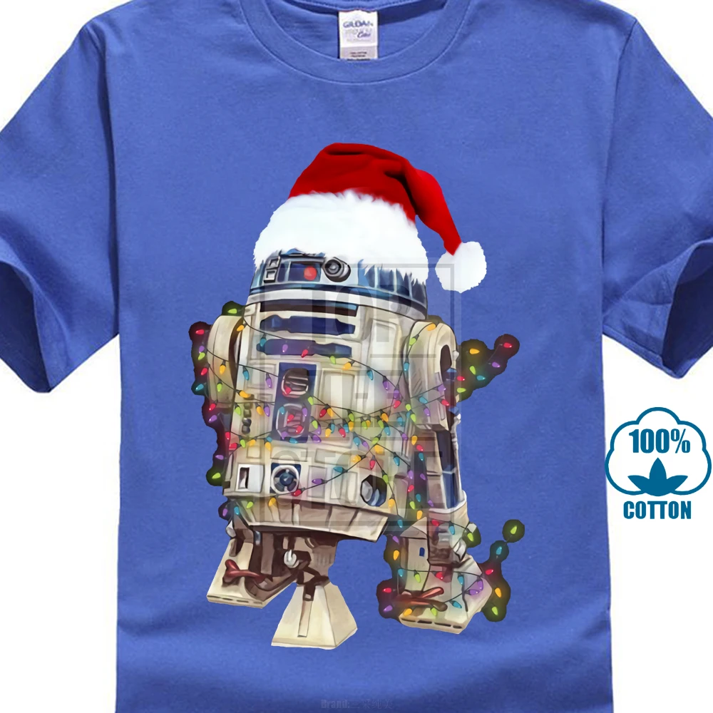Синий R2D2 Рождество Звездные войны рубашка ультра черный хлопок мужская футболка 023712 - Цвет: Синий