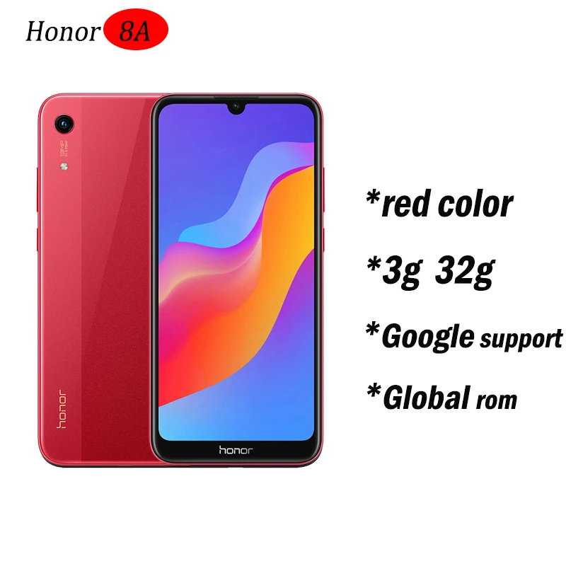 3g32 red global rom Новое поступление,, Honor 8A, 6,09 дюйма, MTK6765, Android 9,0, 8.0MP+ 13.0MP камера, 3020 мАч, разблокировка лица - Цвет: 3g32 red global rom