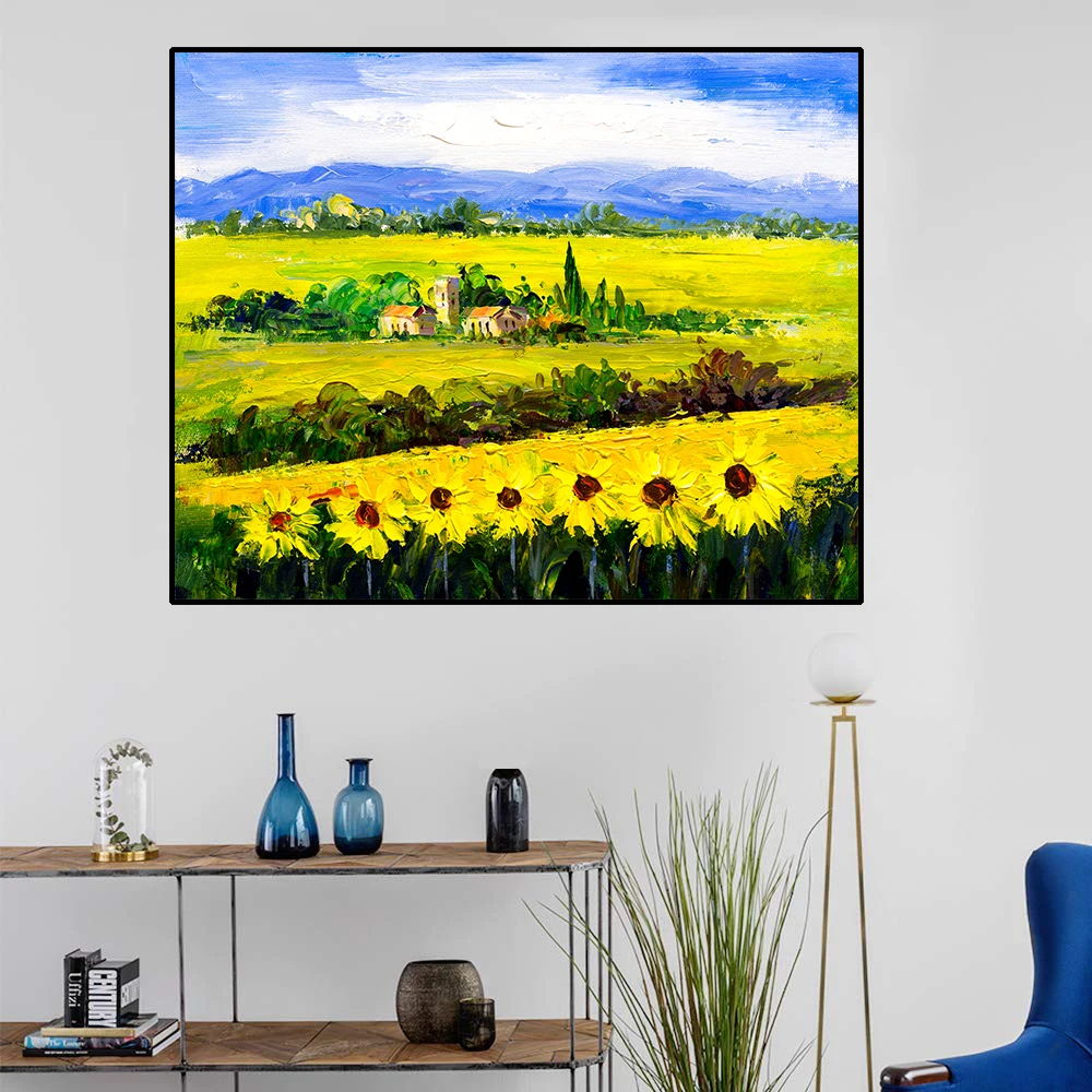 River SunFlower Field Canvas Painting Calligraphy Prints Home Decor Wall Pictures For Living Room Bedroom Home Decoration River SunFlower Field Canvas Painting Calligraphy Prints Home Decor Wall Pictures For Living Room Bedroom Home Decoration