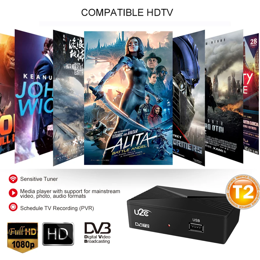 Цифровой ТВ-тюнер DVB T2 Vga TDT DVB-T2 ТВ-рецептор Wifi ресивер DVBT2 DVB-C телеприставка DVB-T H.264 AC3 Dolby Youtube Full HD