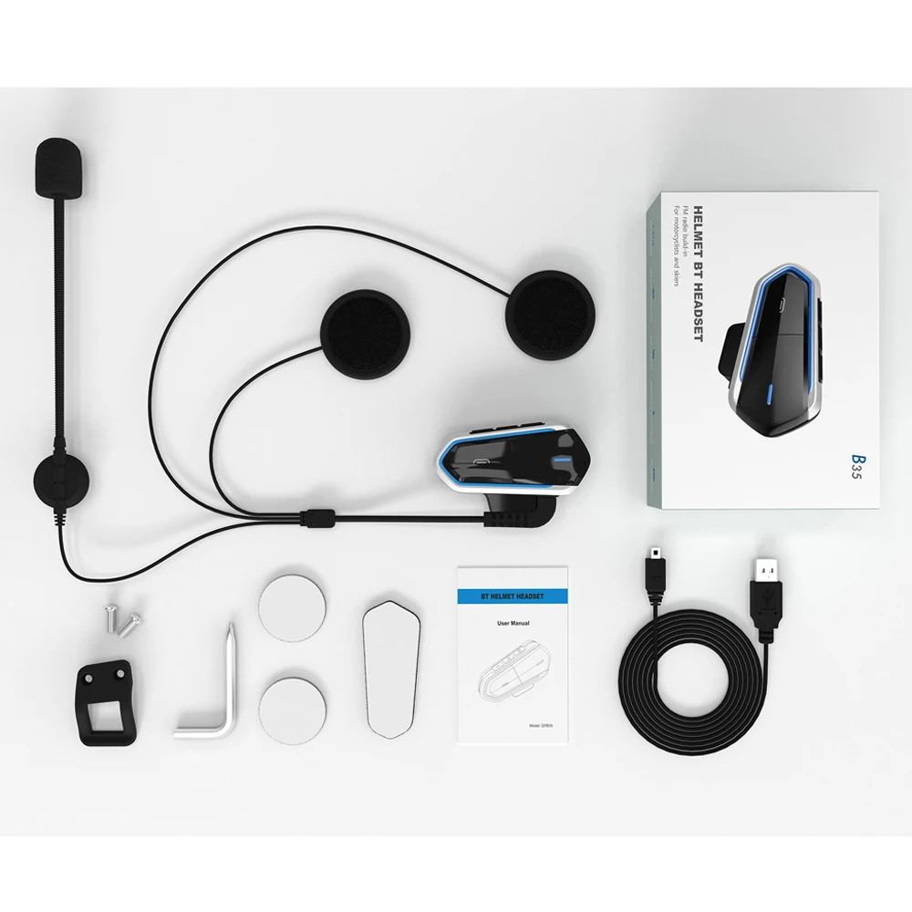 B35 Bluetooth 4,1+ EDR наушники для мотоциклетных шлемов, гарнитура для мотоцикла, стерео наушники с поддержкой fm-радио - Цвет: Black