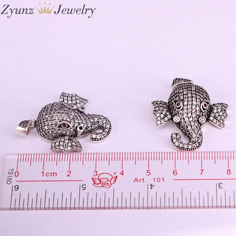 5PCS, Clear CZ Cubic Zirconia Elephant Head Pendant Necklaces Genuine Vintage Silver Color For Women Jewelry Party Gift