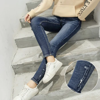 

denim pants women elastic high waist denim pencil jeans embroidery jeans woman stretch large size women jeans trousers female