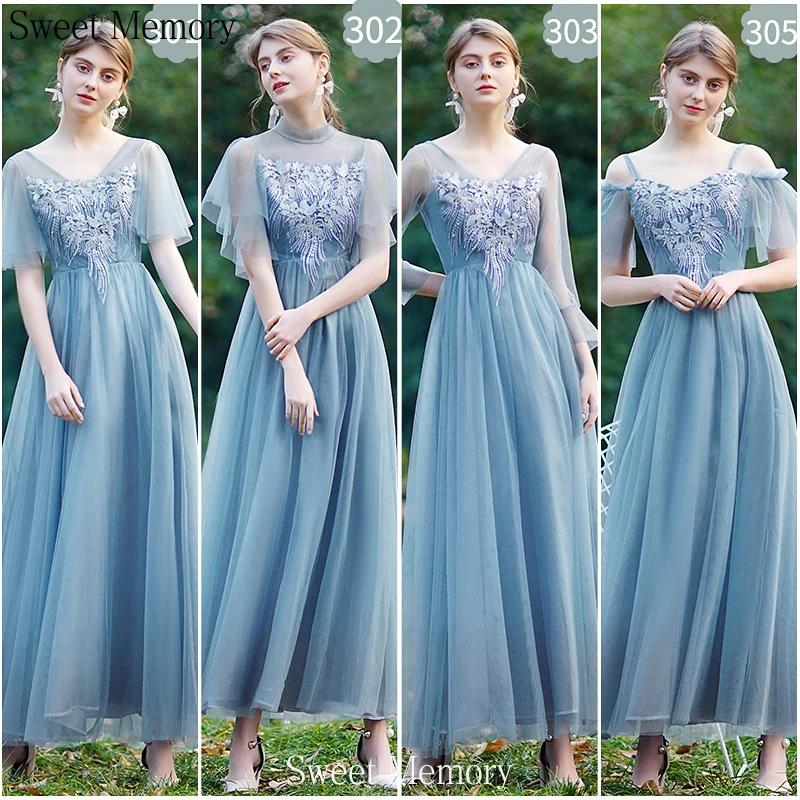 

A860 весенне-летние женские синие платья подружки невесты с длинным рукавом больших размеров, милое платье на свадьбу со шнуровкой для девочек