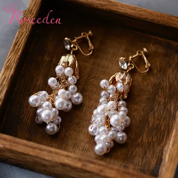 

Charms Grapes Ship Pearl Drop Earrings for Women Gold Color Fashion Jewelry Weddings Gift Wholesale RE3860