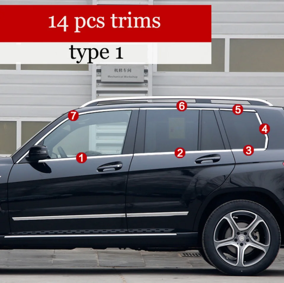 Нержавеющая стальная оконная декоративная планка для mercedes benz GLK280 GLK300 GLK350 GLK200 GLK220 2009- 2010 2011 2012 2013 - Название цвета: 14 pcs trims