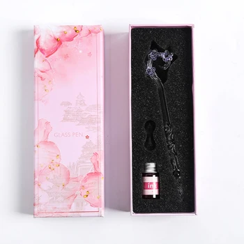 

Ink Cherry Blossom Glass Dip Pen Set Drawing For Art Writing Gift Handmade With Box Calligraphy Signature Spiral Design