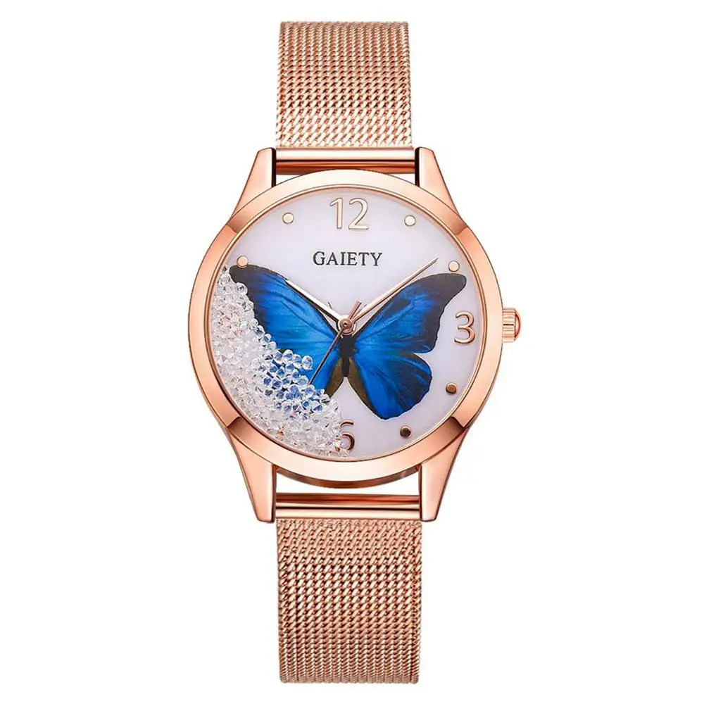 Женские часы, люксовый бренд, Reloj, Бабочка, наручные часы, модные, кварцевые, для девушек, сетка, сплав, ремень, водонепроницаемые часы, подарок, Reloj Muje