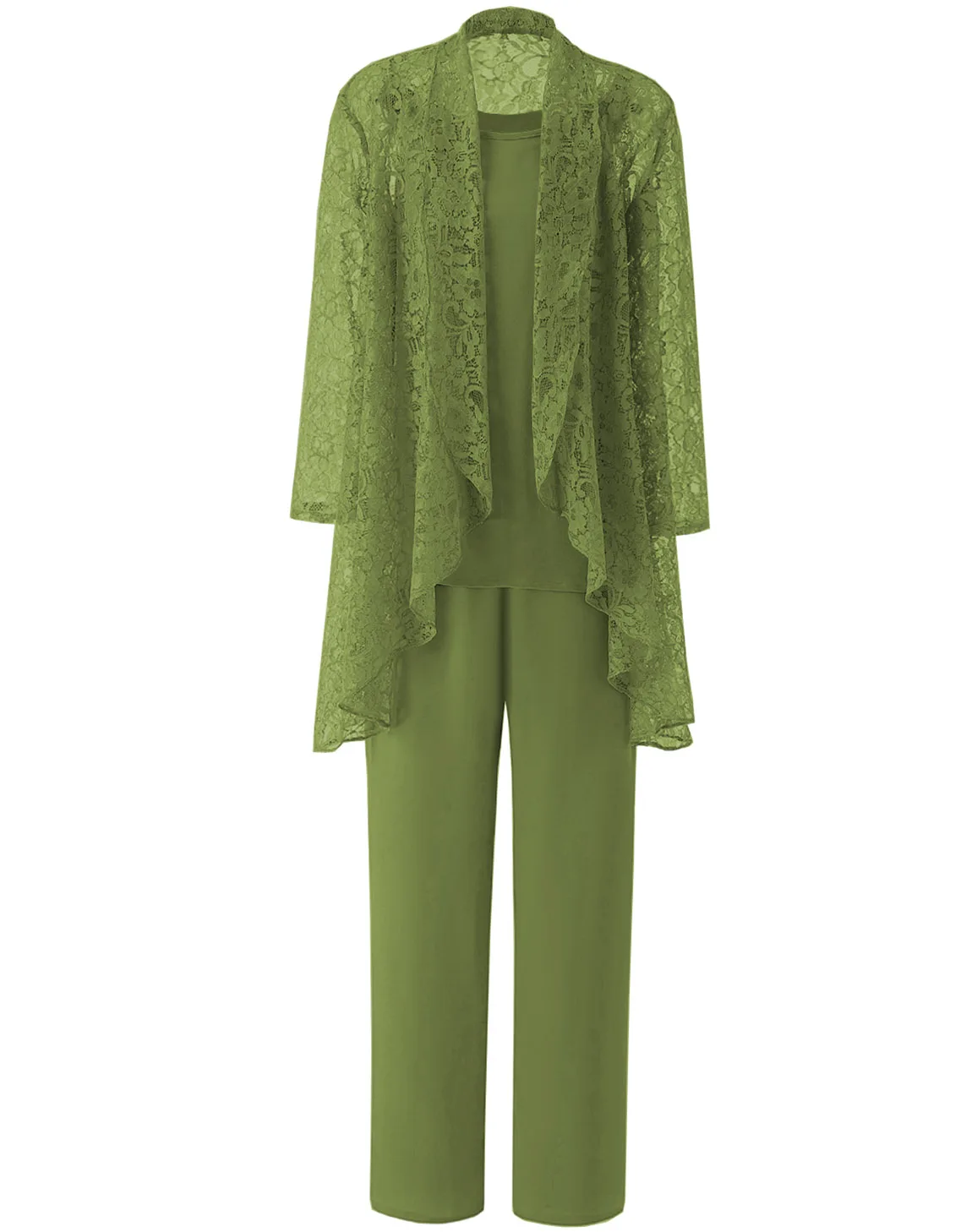 Olive Green Формальное вечернее платье, комбинезон для женщин, шифоновое платье для матери невесты, брючный костюм с длинными рукавами, кружевной наряд, куртка, 3 предмета, M8 - Цвет: Olive Green