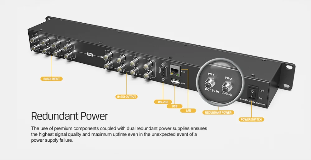 Avmatrix MSS0811 1RU 8 × 8 3G-SDI Rackmount Matrix Switcher для ТВ производства, трансляции