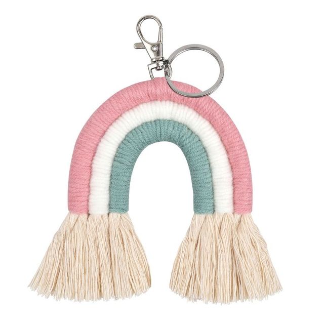 Rainbow Keychains for Women Tassel Macrame Keyrings Key Holder Jewelry P31B