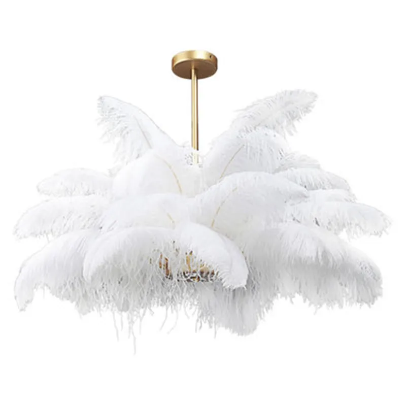 Nordic LD Pendant Lights Natural Ostrich Feather LOFT LED Pendant Lamp Bedroom Living Room Restaurant Lighting Deco Hanging Lamp