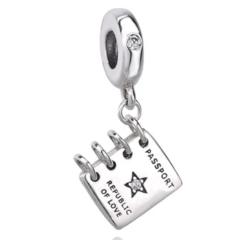 

New 925 Sterling Silver Bead Charm Republic of Love Passport With Star Pendant Bead Fit Bracelet Bangle Diy Jewelry