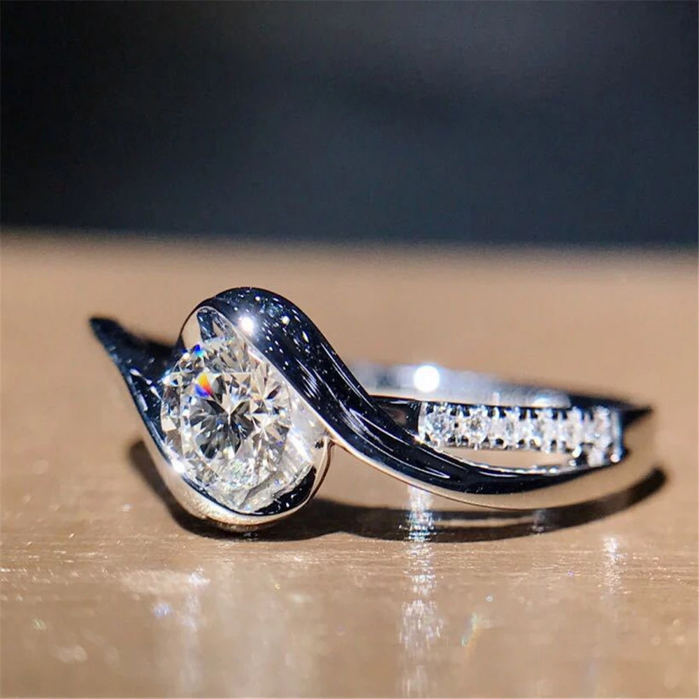 Ring Simple Plating White Gold Wild Super Flash Drill Carat Eight Hearts And Arrows Zircon Engagement Gift Women | Украшения и