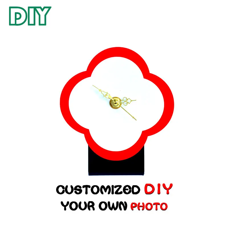 

DIY your picture photo print mdf wooden small clock frame with Acrylic stand display promotion gift