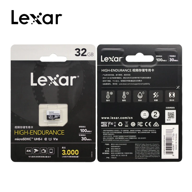 Lexar высокая выносливость Micro SD карта Макс 100 МБ/с./с карта памяти 32 Гб SDHC V10 64 Гб 128 ГБ SDXC V30 C10 Водонепроницаемая TF карта для видео 4K