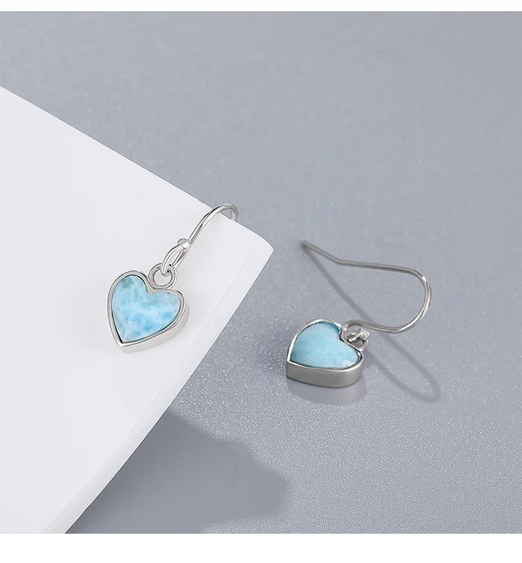 2021 Simple Fashion LOVE Geometric Charm 925 Sterling Silver Jewelry Gift Classic Natural Precious Larimar Earrings for Women