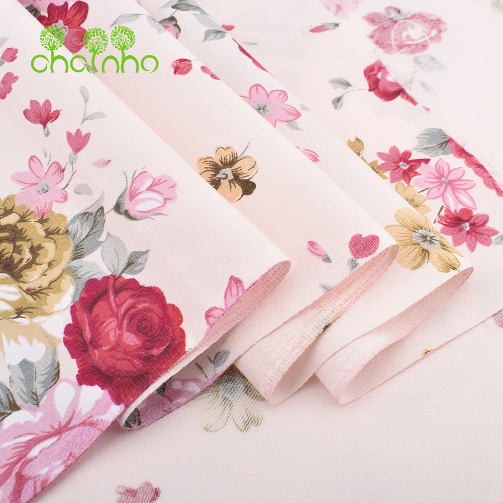 Printed Twill Weave Cotton Fabric Patchwork Cloth DIY Handmade Sewing Quilting Material Rose Series 2 Sizes