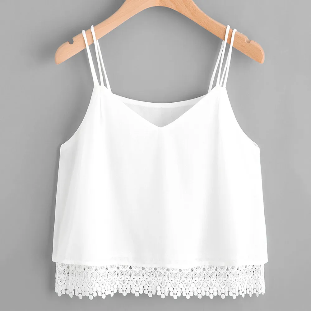 Camisole летняя майка Женская Повседневная кружевная Вязаная безрукавка укороченный топ на бретельках белая майка Топ Haut Femme