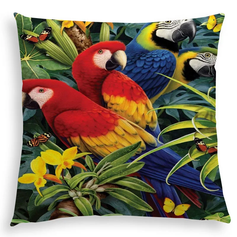 EE_ 45X45CM FOREST PARROT THROW PILLOW CASE CUSHION COVER BED CAR HOME DECORS OR