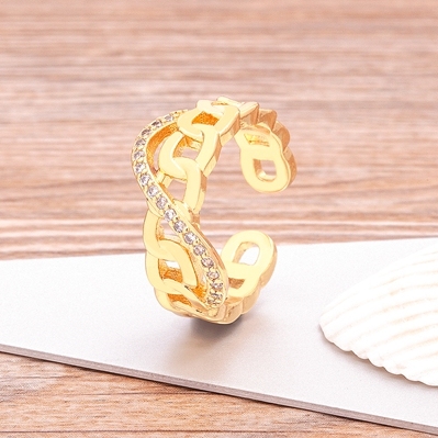 Zircon Paved Smiley Heart Rings For Woman Newest Gold Color Open Adjustable Cocktail Party Wedding Ring Jewelry Gift