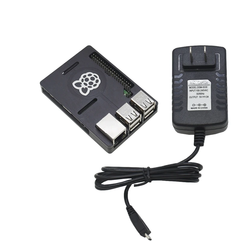 3 в 1 для Raspberry Pi 3 Model B+(плюс)+ ЧПУ Алюминий чехол+ 5V 3A Мощность адаптер Наборы штепсельная вилка стандарта США