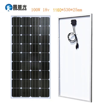 

Xinpuguang 100Watt 18V Solar Panel Glass Aluminum Monocrystalline Cell PV Module Kit 12V Battery RV Light Roof Power Charger