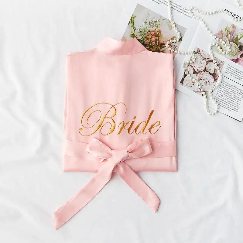 Вышивка для женщин невесты Свадебный халат сексуальное свободное кимоно элегантная Ночная Рубашка домашняя одежда Повседневная Мягкая атласная одежда для сна - Цвет: Bride4