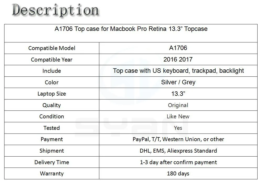 A1706 Топ чехол для Macbook Pro retina 13,3 дюймов Топ чехол с американской клавиатурой трекпад подсветка Сенсорная панель серебристо-серый