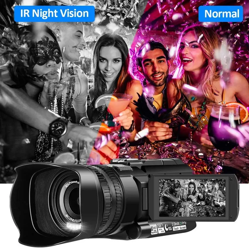 Camcorder 4K Ultra HD 48MP Video Camera for YouTube Live Streaming 30X Digital Zoom IR Night KOMERY Touch Screen