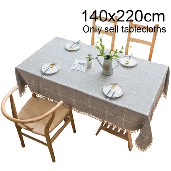 

Checkered Rectangle Tablecloth With Tassels Home Decor For Dining Kitchen Washable Wedding Party Hotel Wrinkle Free Cotton Linen