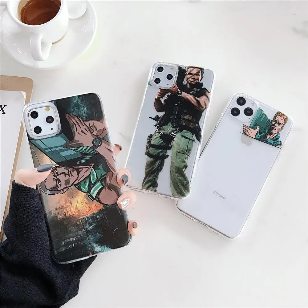 Arnold Fire Gun Commando Funny Transparent Phone Cases For iPhone 11 Pro 11pro max Soft Clear Back Cover movie 1985 |