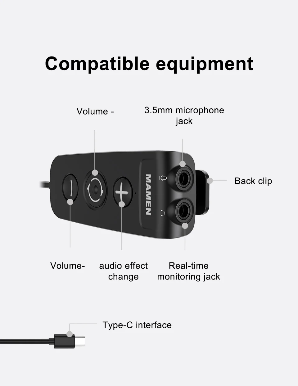 MAMEN Voice-changing Recording MIC Type-C Plug Lavalier Microphone with 6 Sound Effect for Android iOS Smartphone Live Streaming