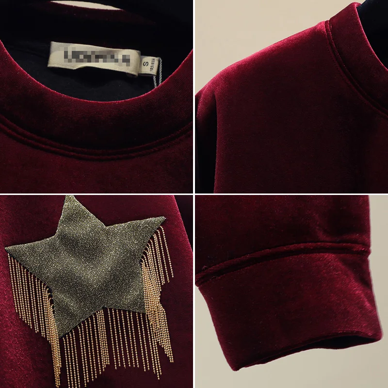 Hoodies Women Autumn Winter New Loose Velvet Pullover Female Lazy Wind Star Tassel Coat Student Short Sweatshirt Sudadera Mujer