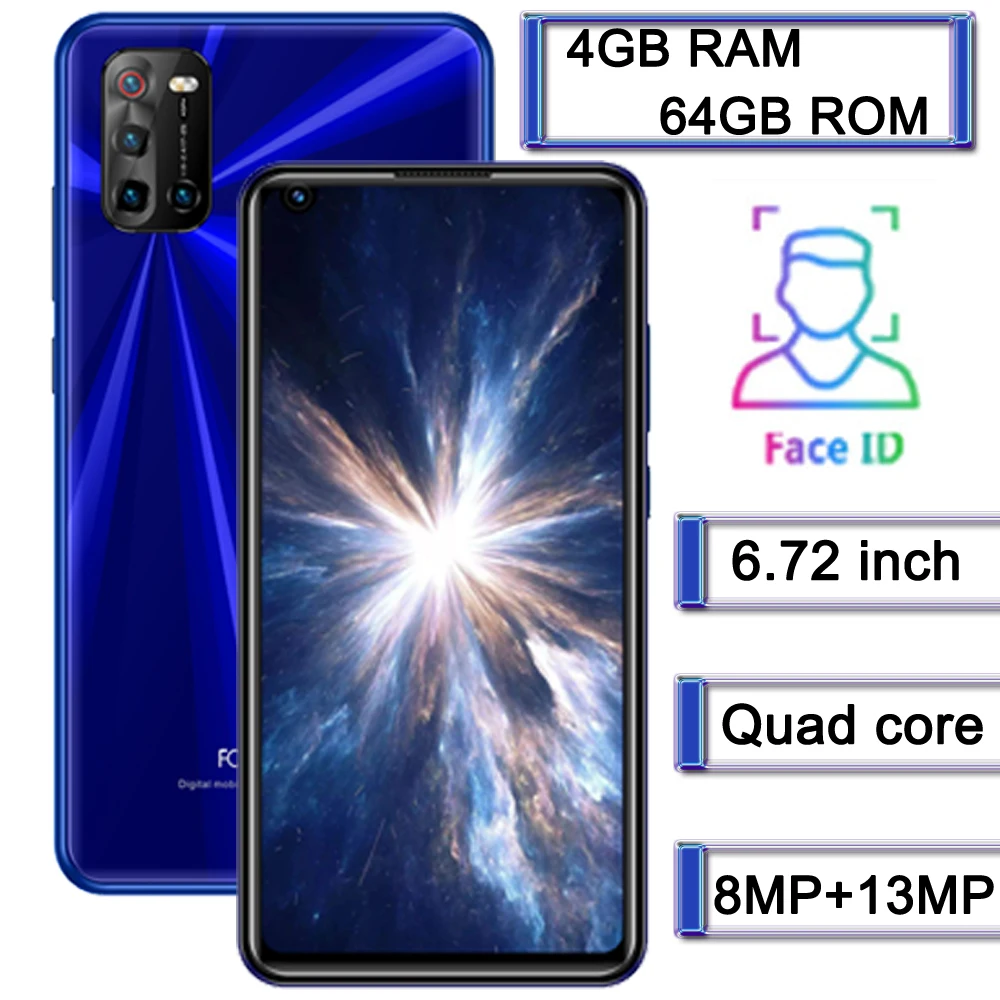 10X Global 4G LTE Smartphones 4G RAM+64G ROM 8MP+13MP Android Mobile Phones 6.72
