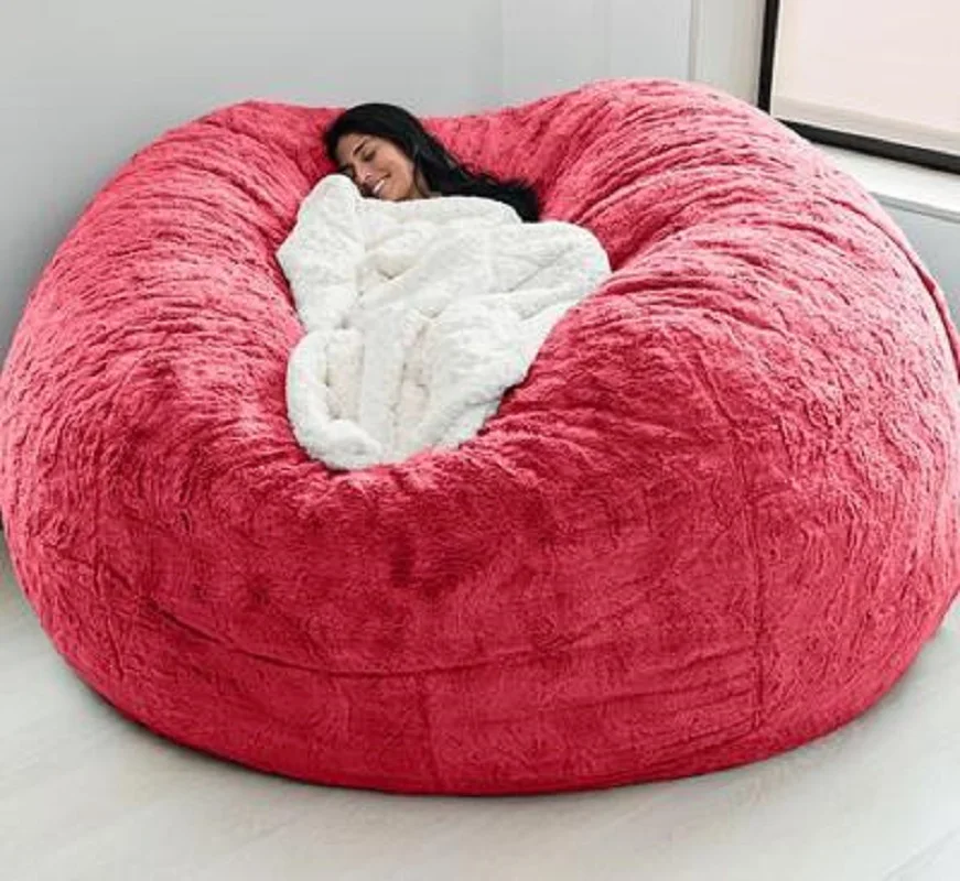 Dropshipping Giant Fur Bean Bag Cover Big Round Soft Fluffy Faux Fur BeanBag Lazy Sofa Bed Cover Living Room Furniture