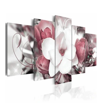 

5pcs/set Spray Painting White And Pink Flower Oil Painting On Canvas Art Paintings (No Frame Included)