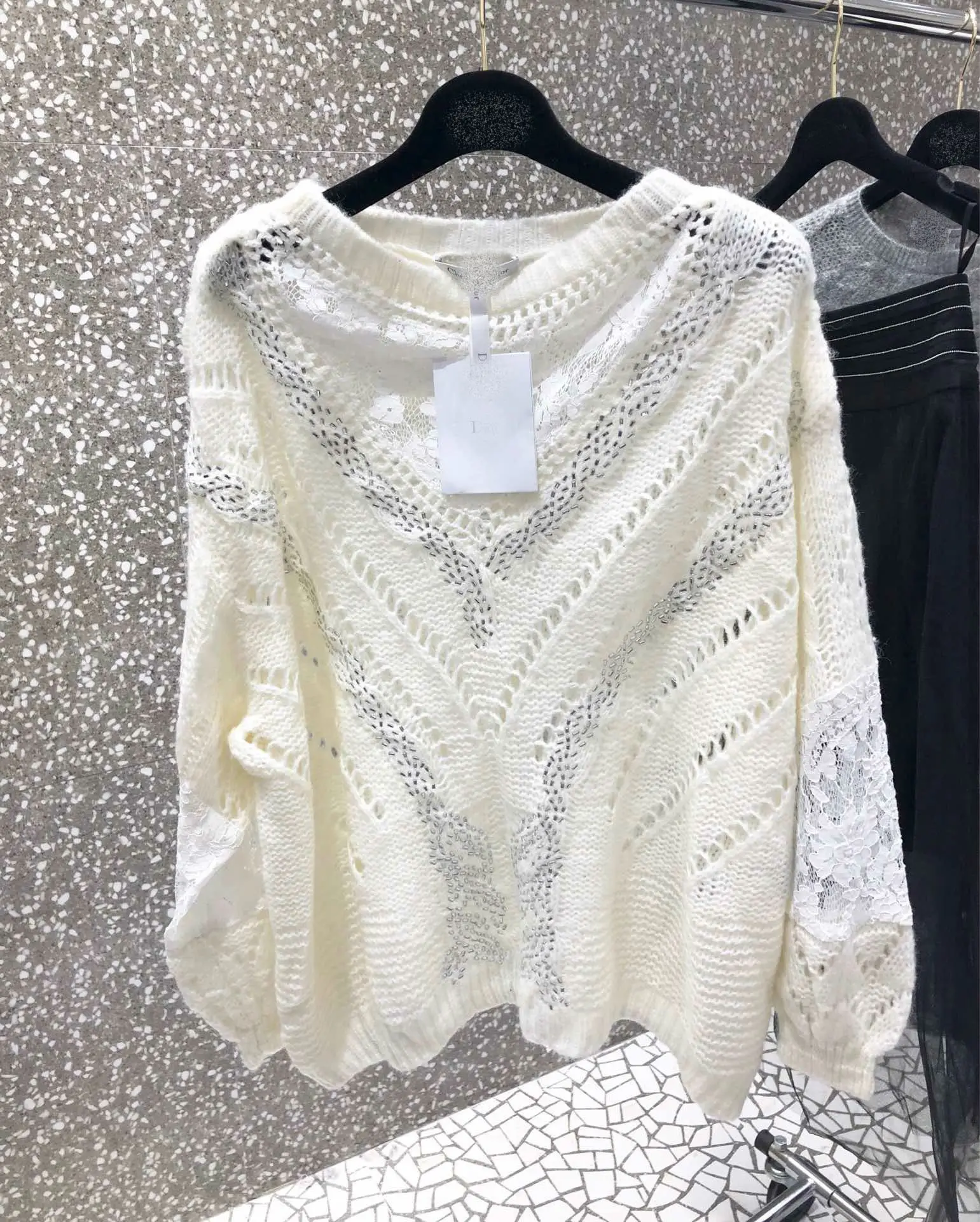 

2019 Autumn New Lace Stitching Mohair Loose Versatile Openwork Sweater Women Free Shipping Worldwide One Size