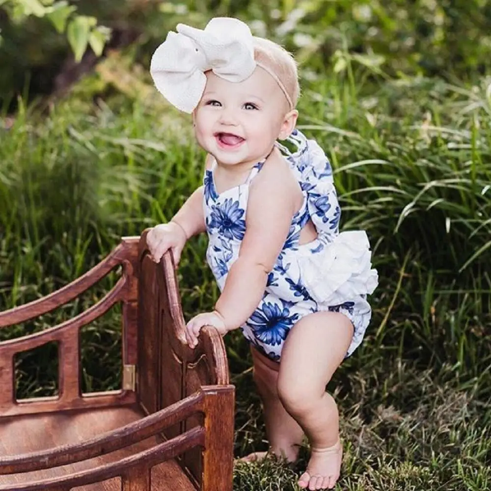 Newborn Infant Baby Girl Clothes Sling Floral Backless Ruffle Bowknot Romper Jumpsuit Outfits New Summer XY3 |