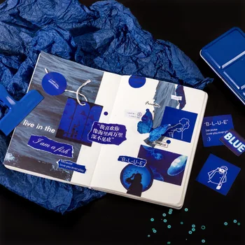 

Mohamm 45Pcs Ins Klein Blue Series Stickers Decoration Scrapbooking Paper Creative Stationary School Supplies