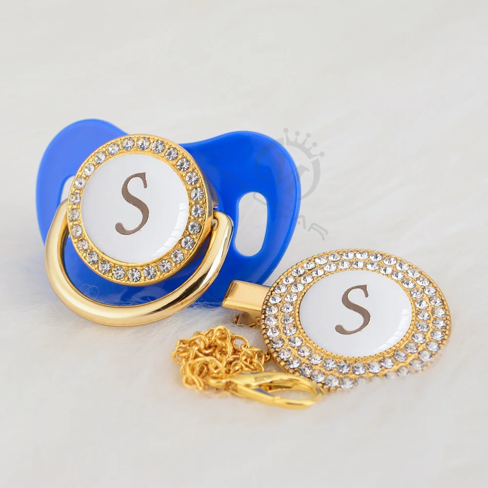 Chupeta e Chupeta Miyocar Bling Nome Letra Inicial s Elegante Prata Clipe Bpa Manequim Livre Ls--w 7 High Quality Mamãe e Bebê