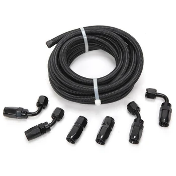 

7PCS AN6 -6AN Fitting Stainless Steel Braided Oil Fuel Hose Line Kit 12Feet