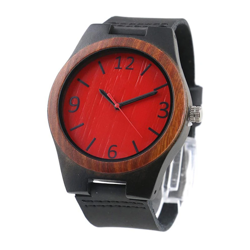 

dropshipping fathers day engraved original grain zebra red bamboo face ebony sandal quartz wooden watch for men