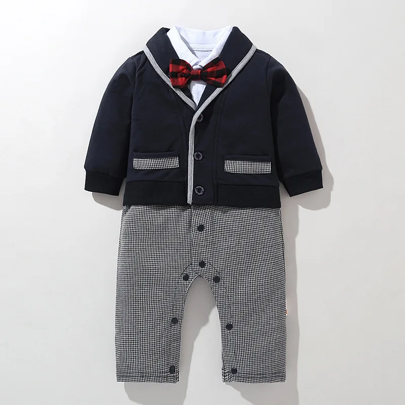 

Newborn Baby Boy Romper Bowtie Style Bebe Clothes Plaid Little Gentleman Infant Baby Jumpsuits 0-2Y