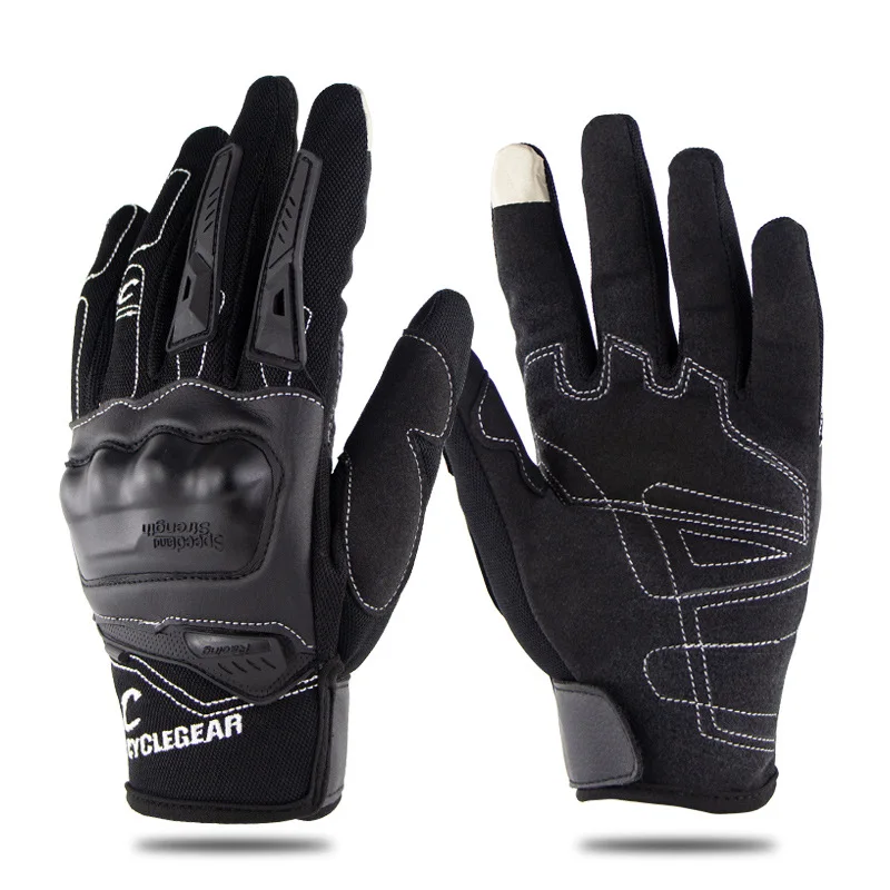 Перчатки для мотоциклистов из углеродного волокна, теплые мужские и женские противоскользящие перчатки для езды на мотоцикле, мотокроссе, с сенсорным экраном - Цвет: Черный