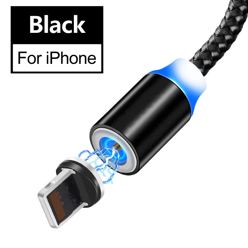 Магнитный кабель для Moto X4 C Plus E4 E5 G3 G4 G5 G5S G6 играть G7 Мощность; Большие европейские Z2 Z3 играть Quick Charge 3,0 зарядное устройство европейского стандарта - Цвет: Black IOS Cable